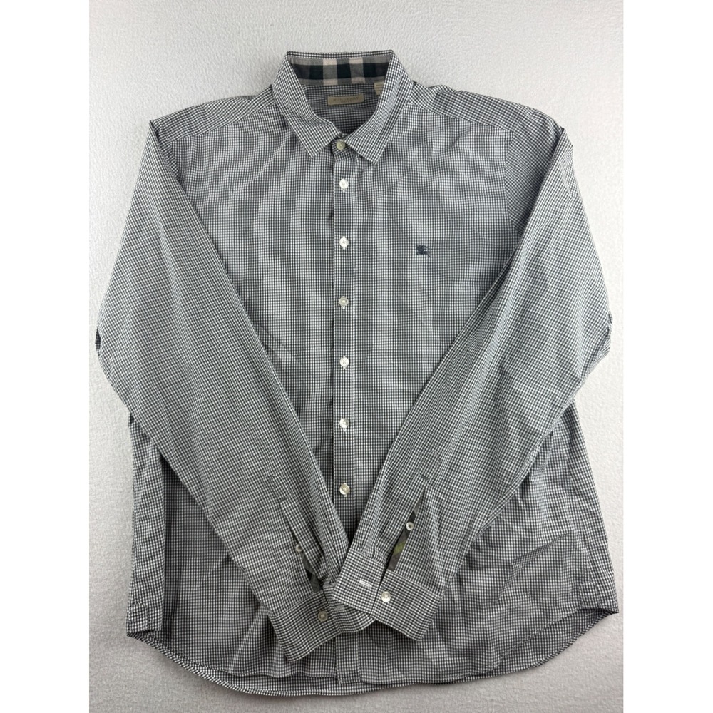 Burberry Brit Mens XL Navy Blue Micro Gingham Check Long Sleeve Button‎ Up Shirt